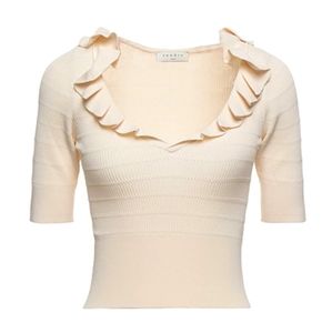 Sandro Paris Ruffle-trimmed ribbed-knit top